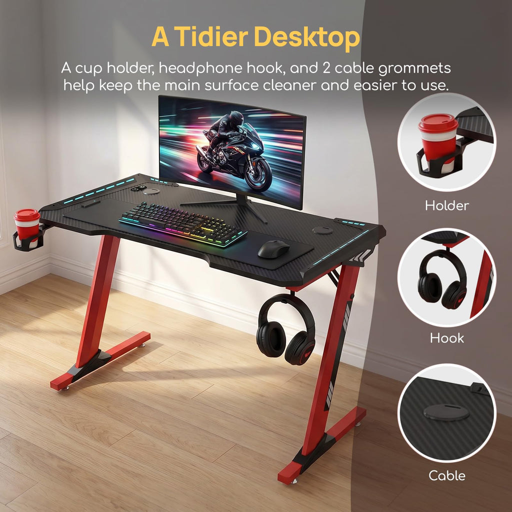 Viviendo RGB Gaming Desk – Red / 120 cm, view 6