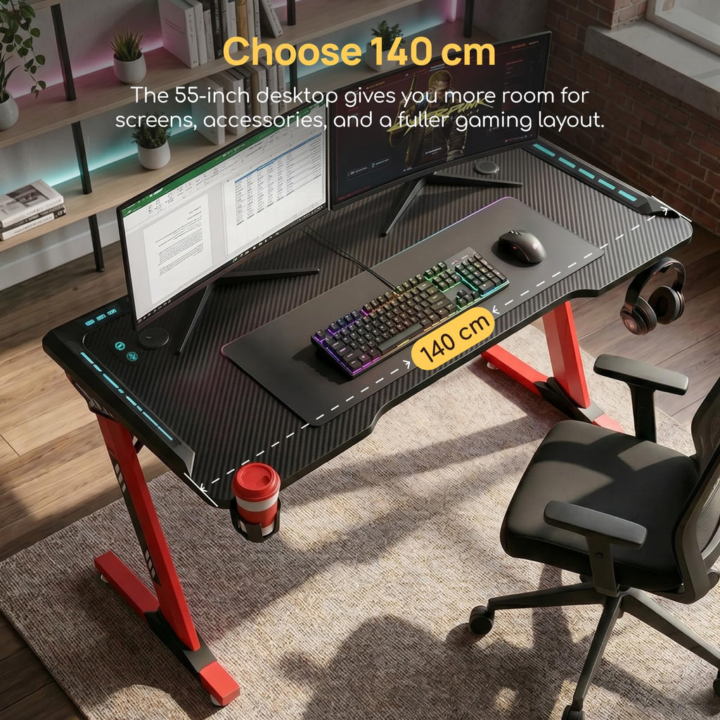 Viviendo RGB Gaming Desk – Red / 120 cm, view 7