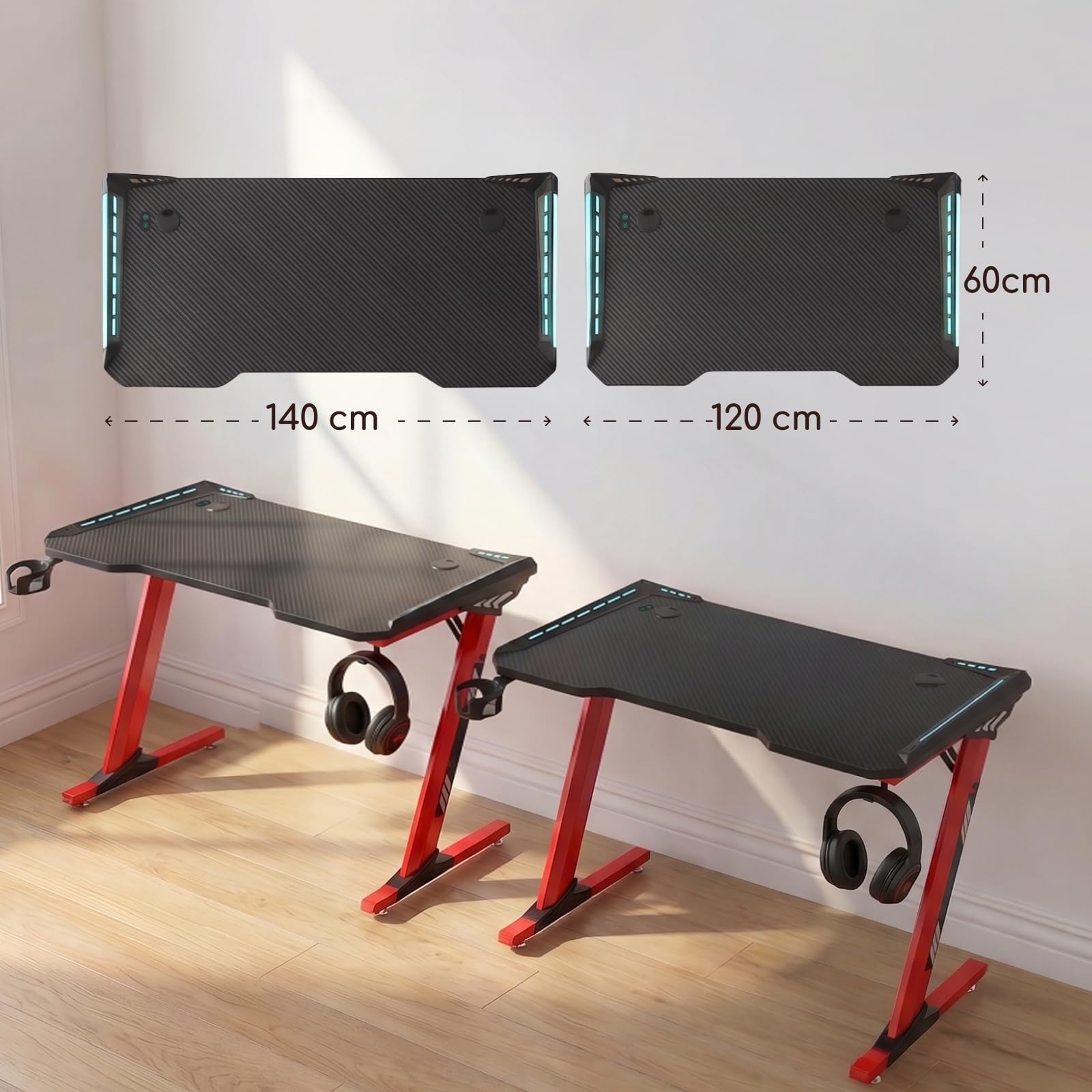 Viviendo RGB Gaming Desk – Red / 120 cm, view 9