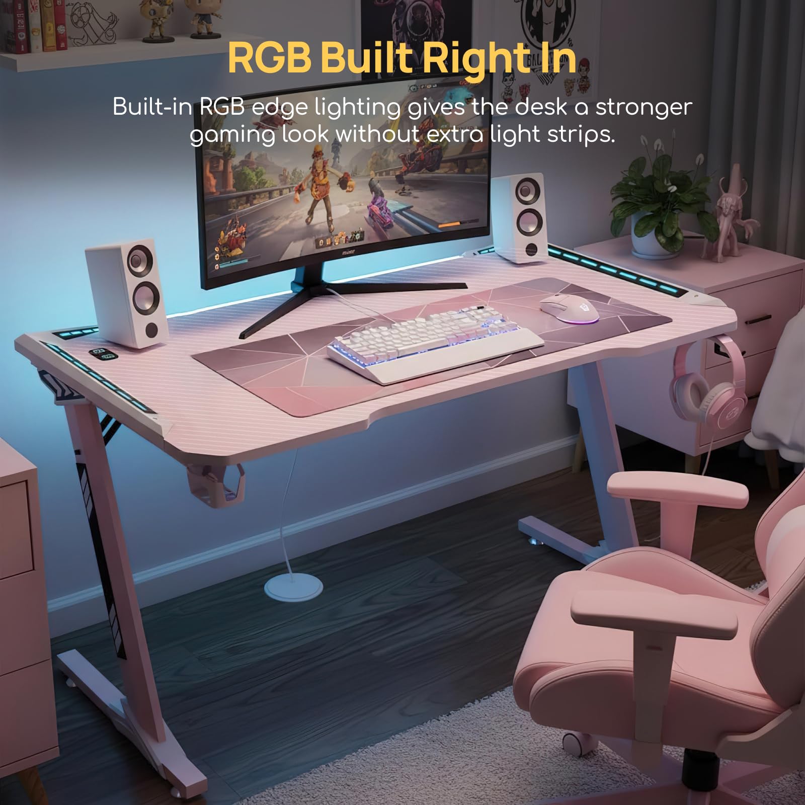 Viviendo RGB Gaming Desk – Pink / 120 cm, view 2