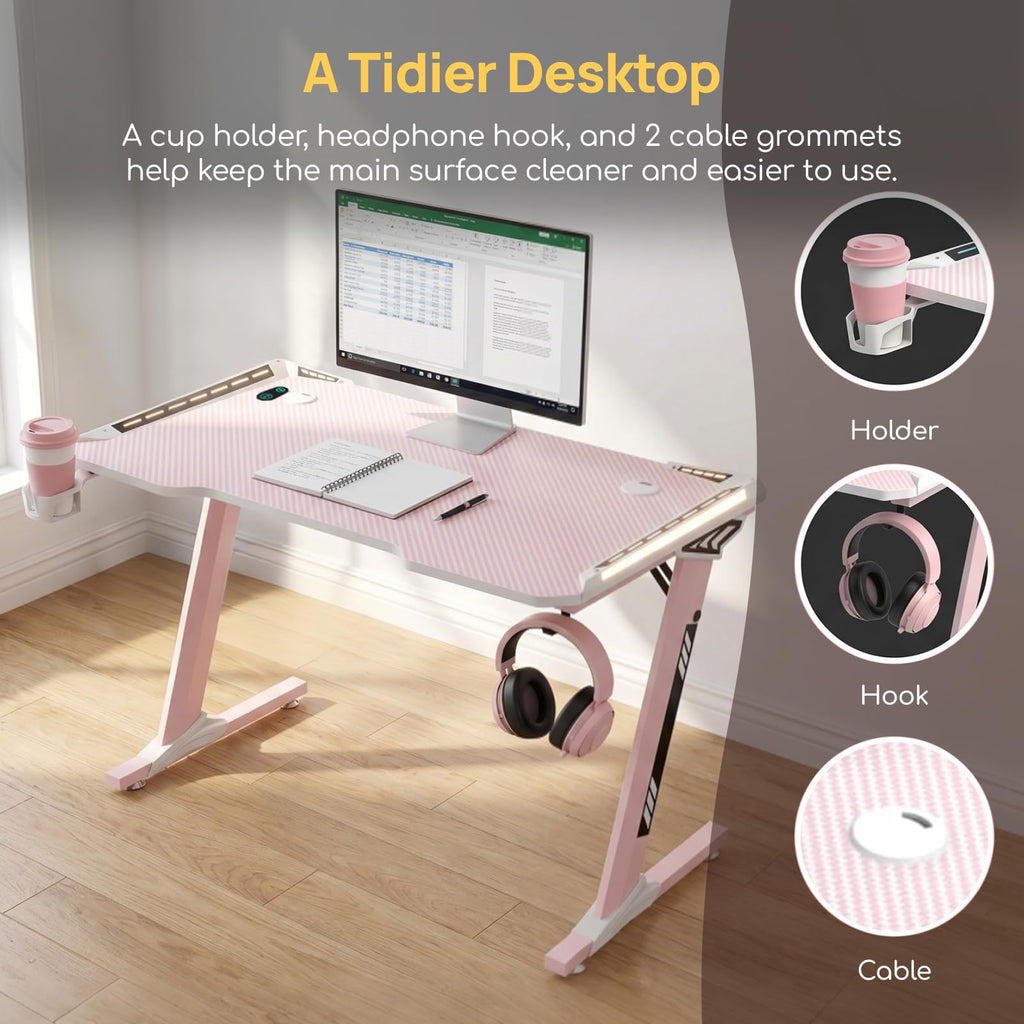 Viviendo RGB Gaming Desk – Pink / 120 cm, view 6