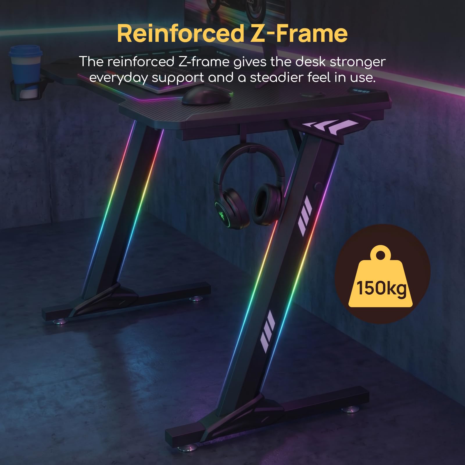 Viviendo RGB Gaming Desk – Black / 120 cm, view 5