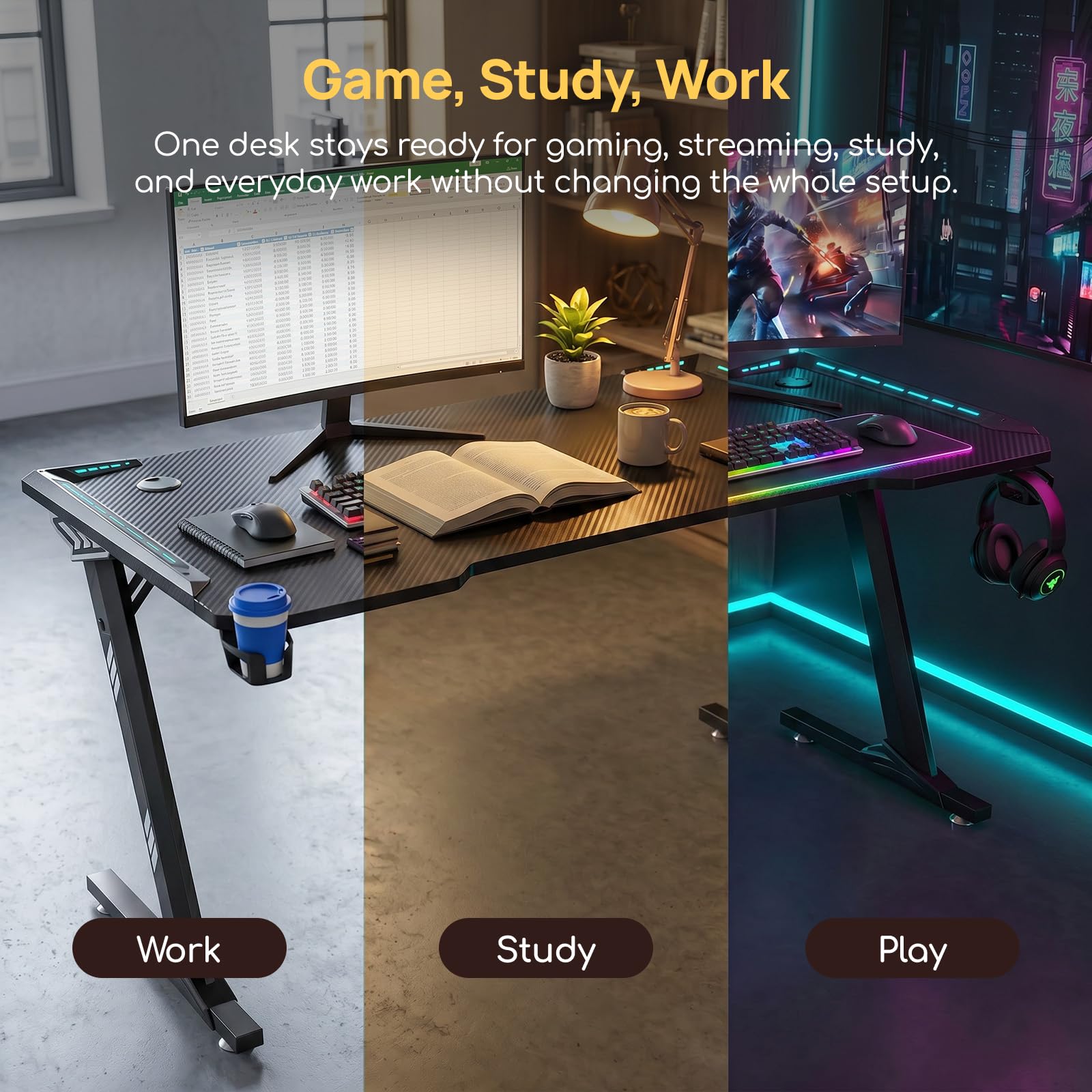Viviendo RGB Gaming Desk – Black / 120 cm, view 8