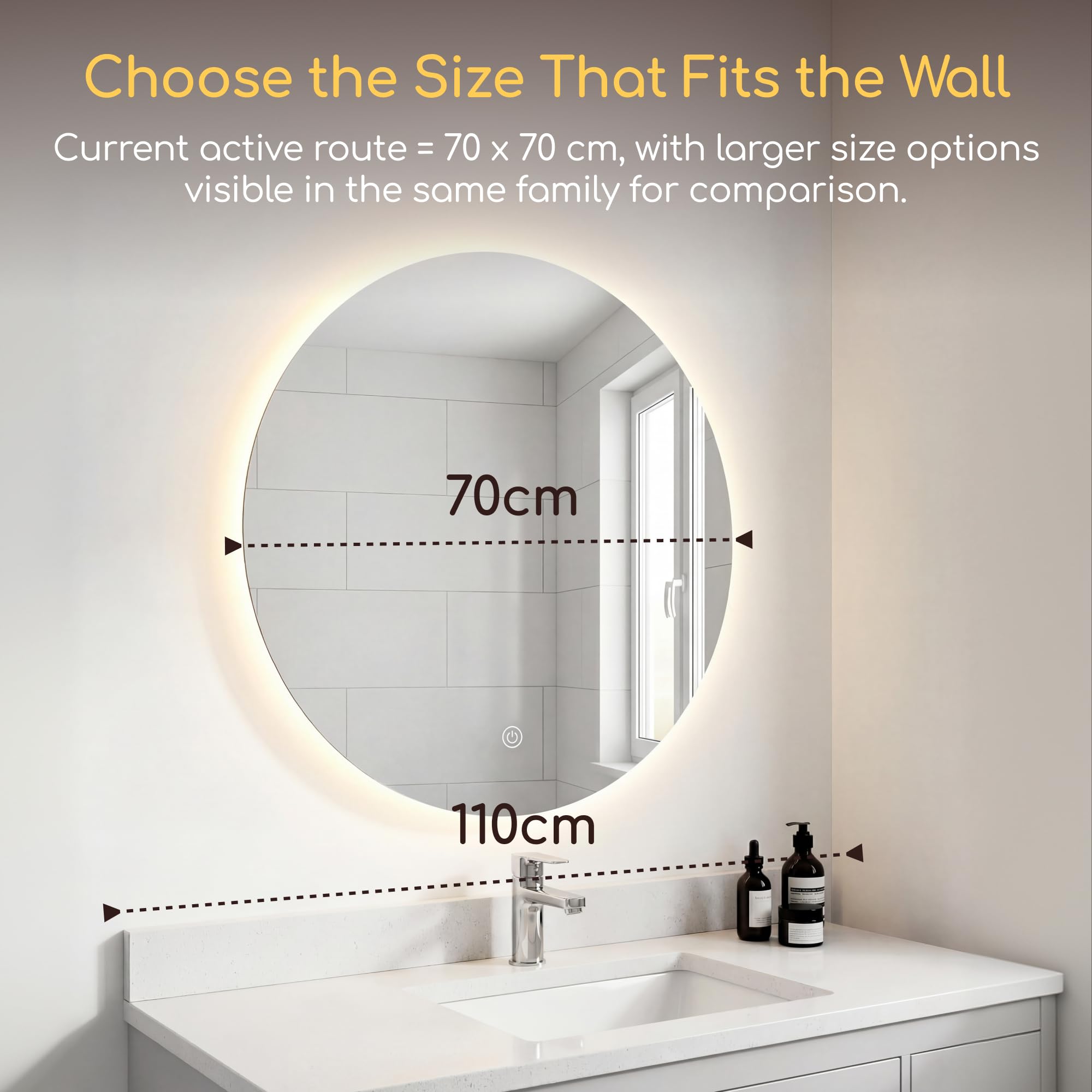 Viviendo Round LED Bathroom Mirror – 70 cm, view 6