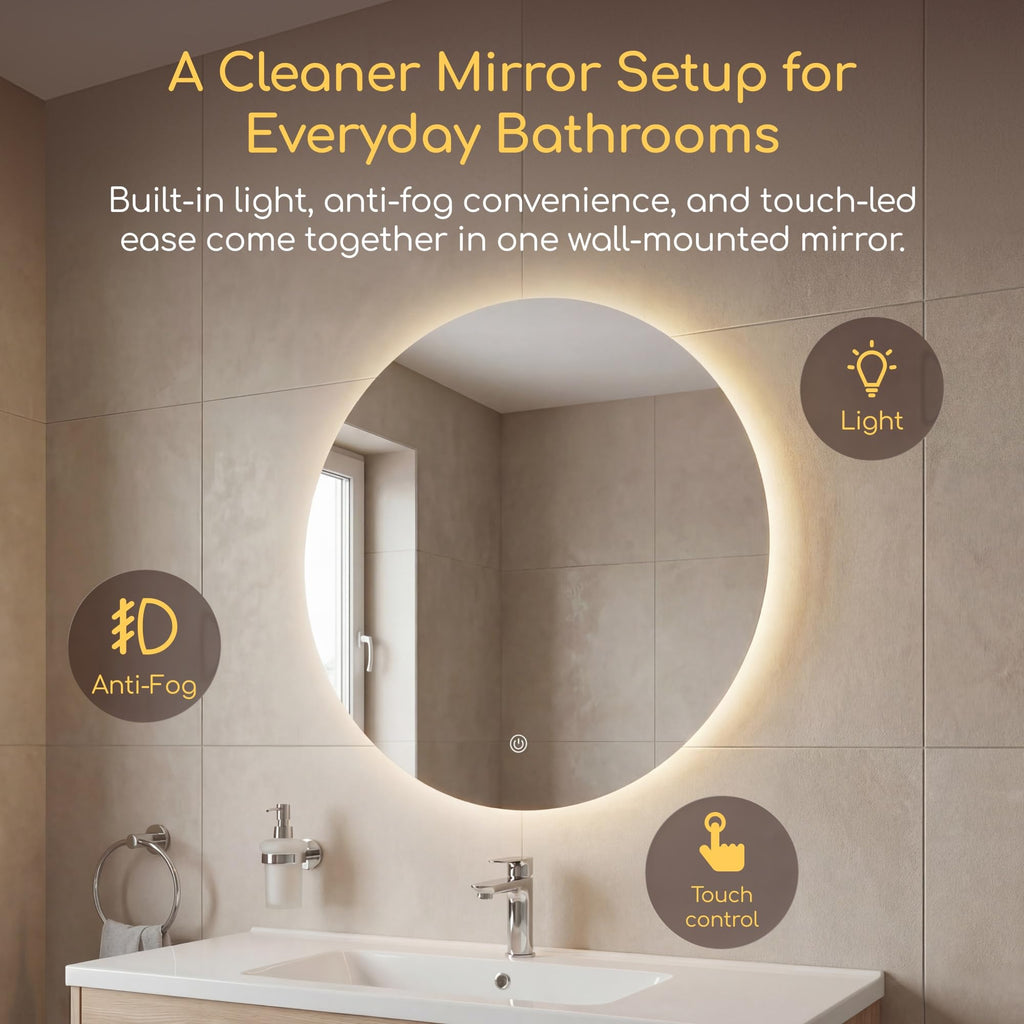 Viviendo Round LED Bathroom Mirror – 70 cm, view 8
