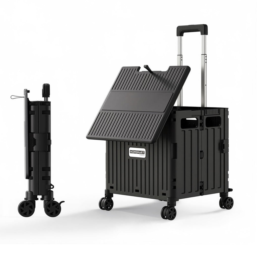 Viviendo 65 L Foldable Shopping Trolley with Sliding Lid – Black