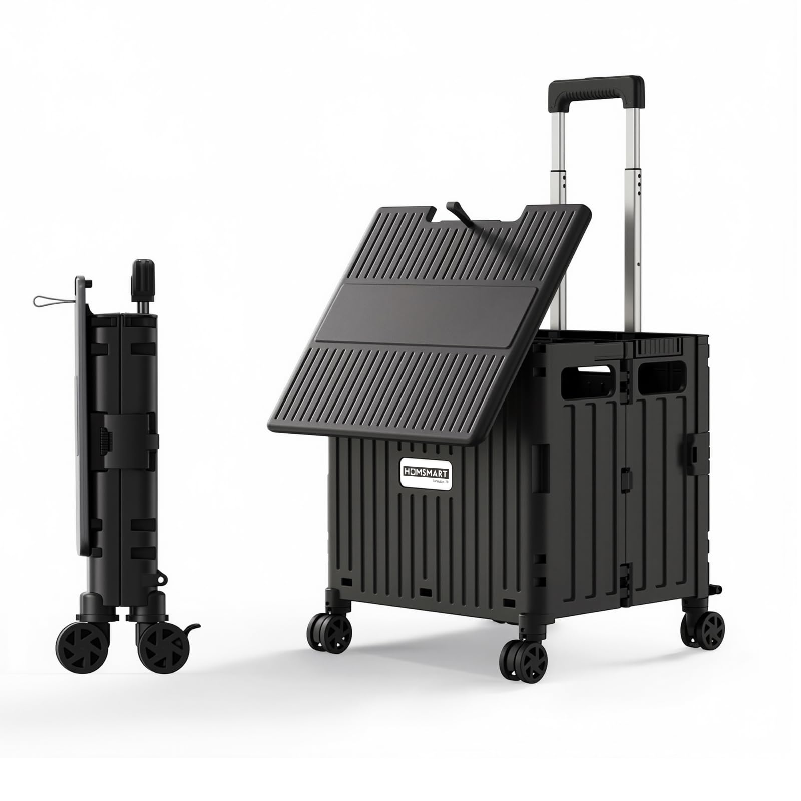 Viviendo 65 L Foldable Shopping Trolley with Sliding Lid – Black