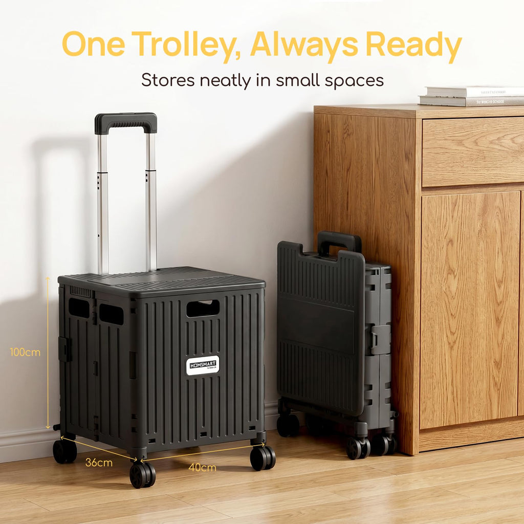 Viviendo 65 L Foldable Shopping Trolley with Sliding Lid – Black, view 8