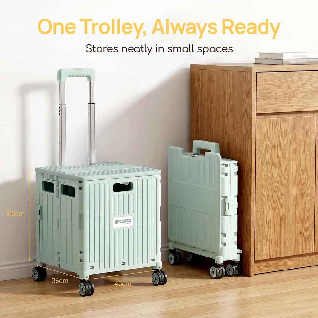 Viviendo 65 L Foldable Shopping Trolley with Sliding Lid – Green, view 8