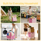 Viviendo 65 L Foldable Shopping Trolley with Sliding Lid – Pink, view 7