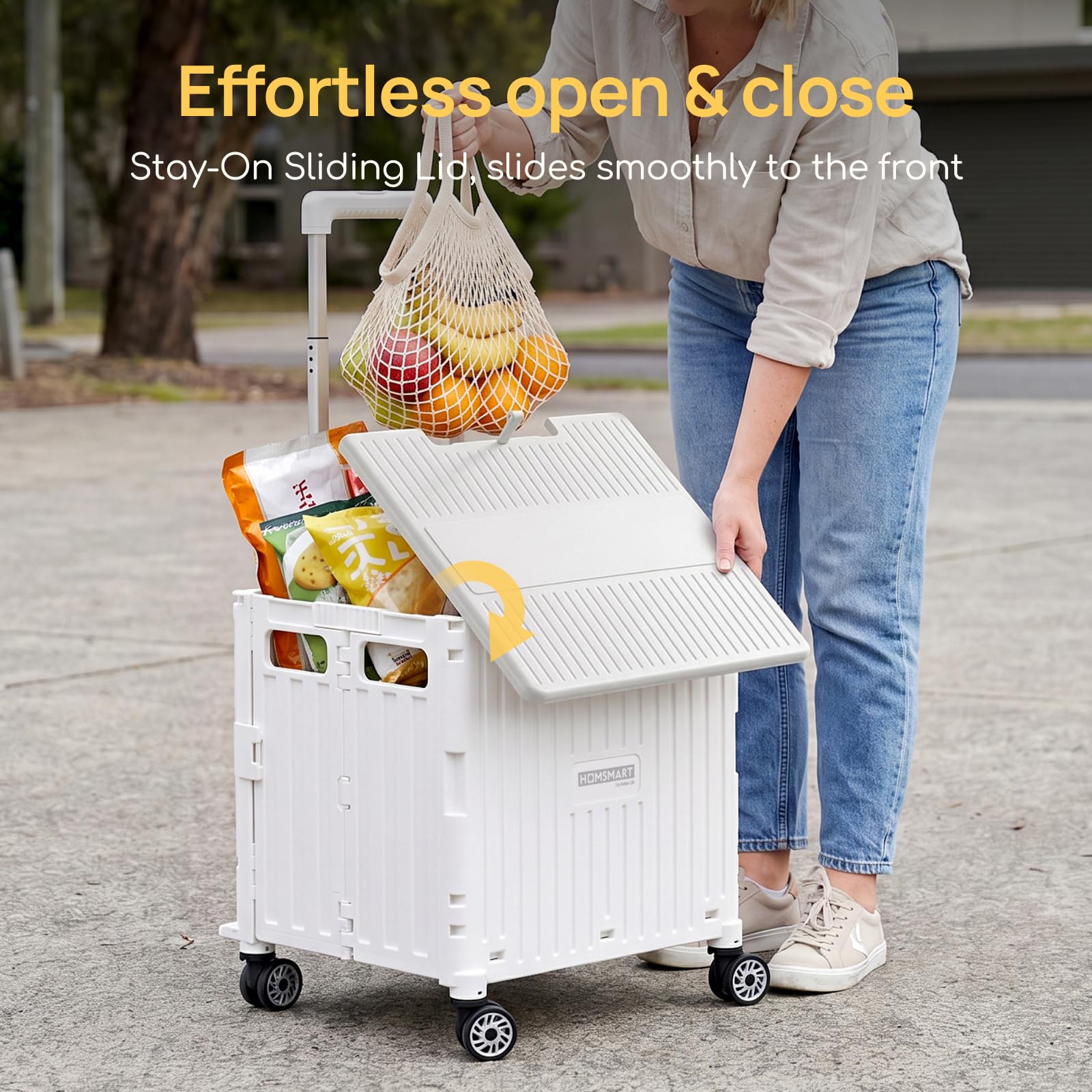 Viviendo 65 L Foldable Shopping Trolley with Sliding Lid – White, view 2