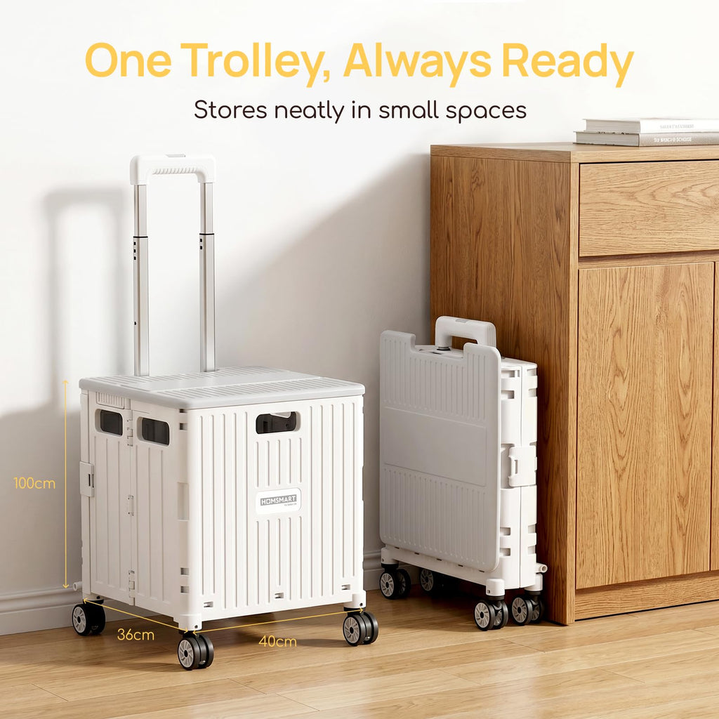 Viviendo 65 L Foldable Shopping Trolley with Sliding Lid – White, view 8