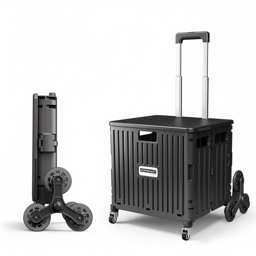 Viviendo 65 L Foldable Shopping Trolley with Stair-Climbing Wheels – Black