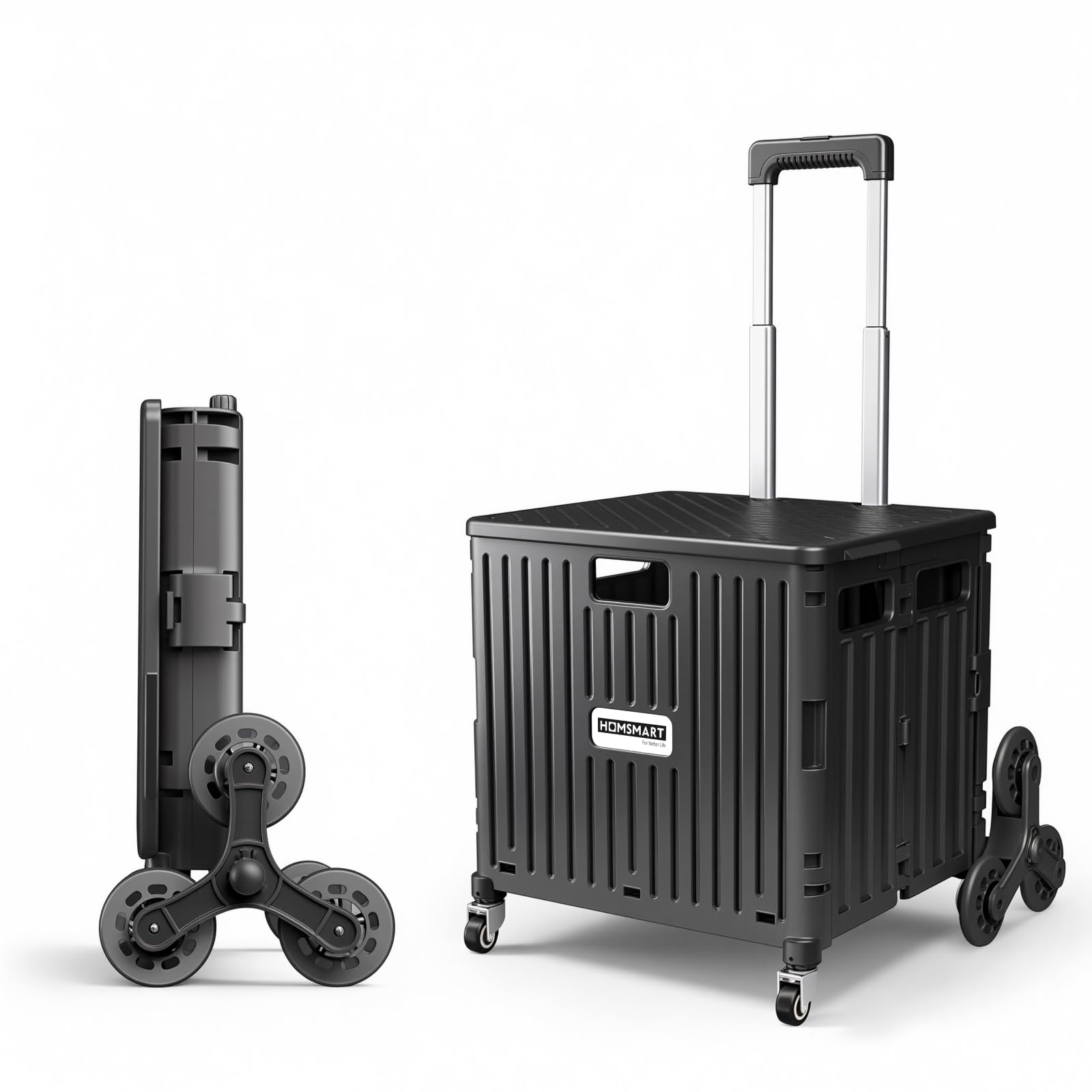 Viviendo 65 L Foldable Shopping Trolley with Stair-Climbing Wheels – Black