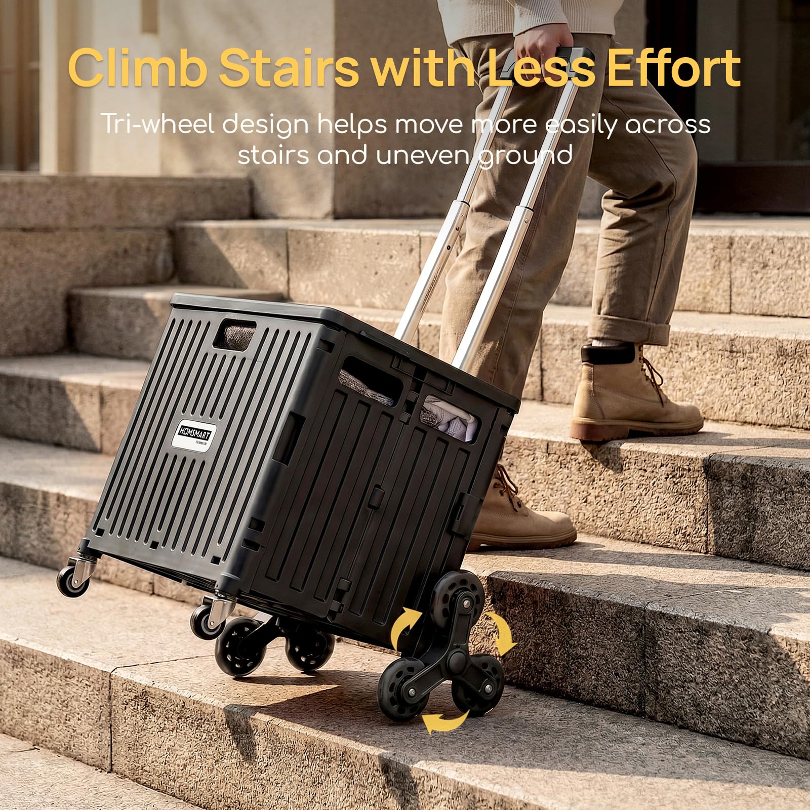 Viviendo 65 L Foldable Shopping Trolley with Stair-Climbing Wheels – Black, view 2
