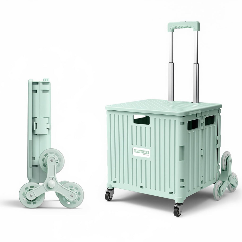 Viviendo 65 L Foldable Shopping Trolley with Stair-Climbing Wheels – Green
