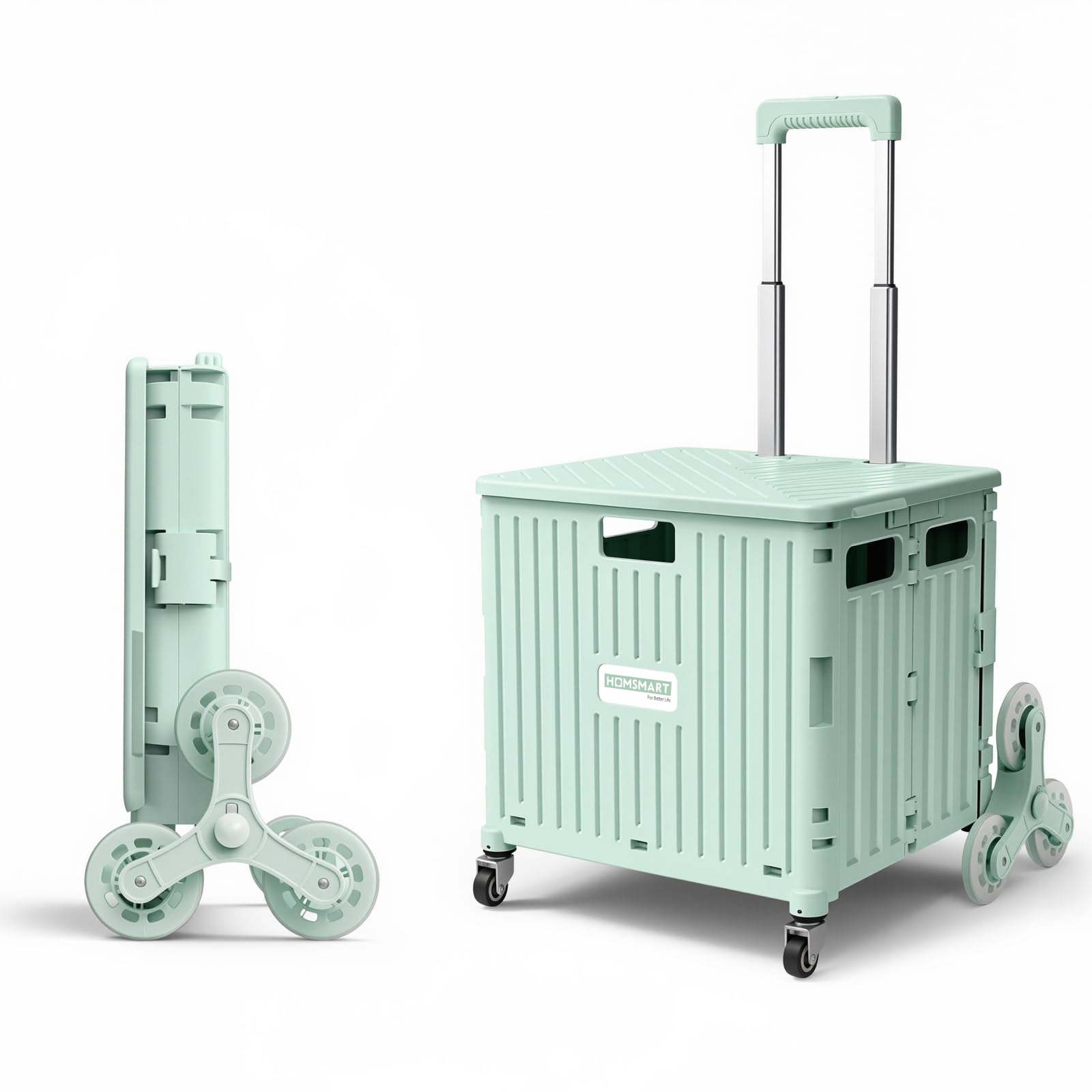Viviendo 65 L Foldable Shopping Trolley with Stair-Climbing Wheels – Green