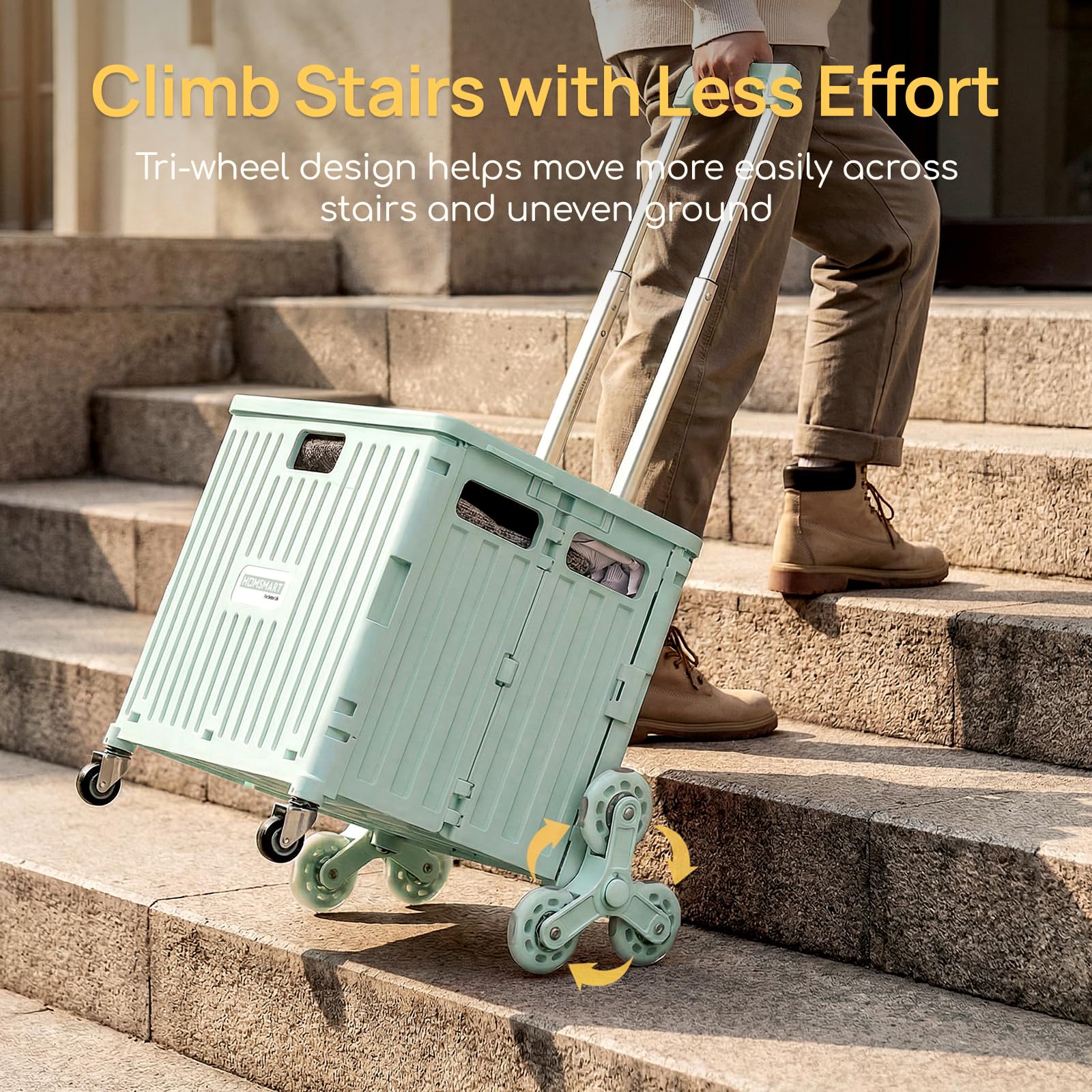 Viviendo 65 L Foldable Shopping Trolley with Stair-Climbing Wheels – Green, view 2