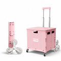 Viviendo 65 L Foldable Shopping Trolley with Stair-Climbing Wheels – Pink