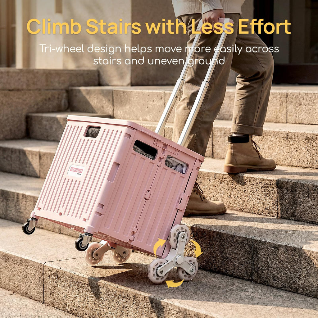 Viviendo 65 L Foldable Shopping Trolley with Stair-Climbing Wheels – Pink, view 2