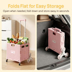 Viviendo 65 L Foldable Shopping Trolley with Stair-Climbing Wheels – Pink, view 3