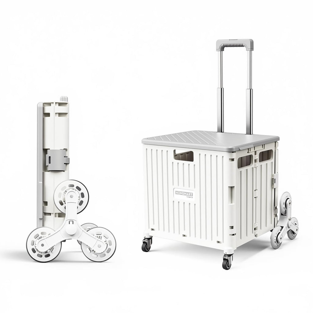 Viviendo 65 L Foldable Shopping Trolley with Stair-Climbing Wheels – White