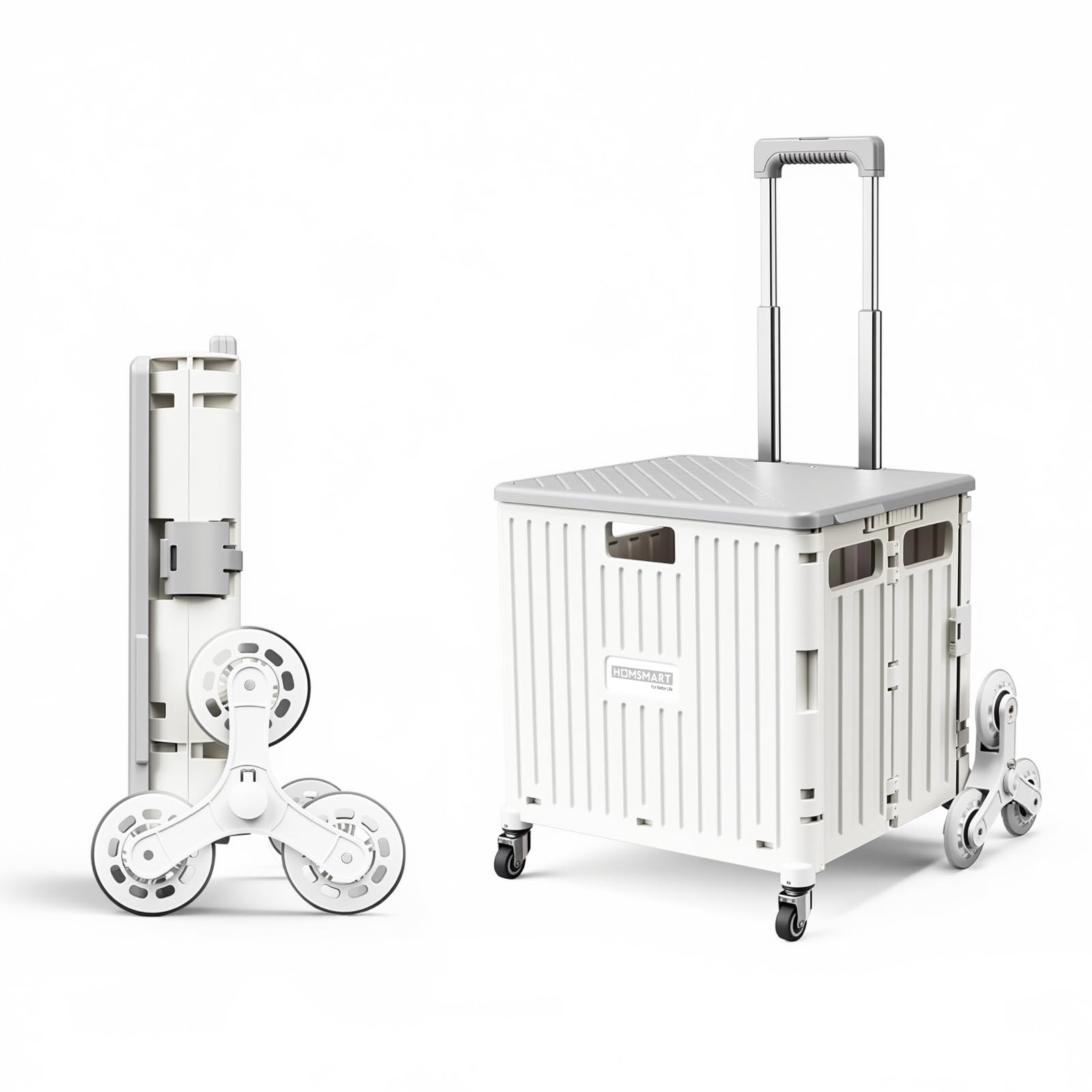 Viviendo 65 L Foldable Shopping Trolley with Stair-Climbing Wheels – White