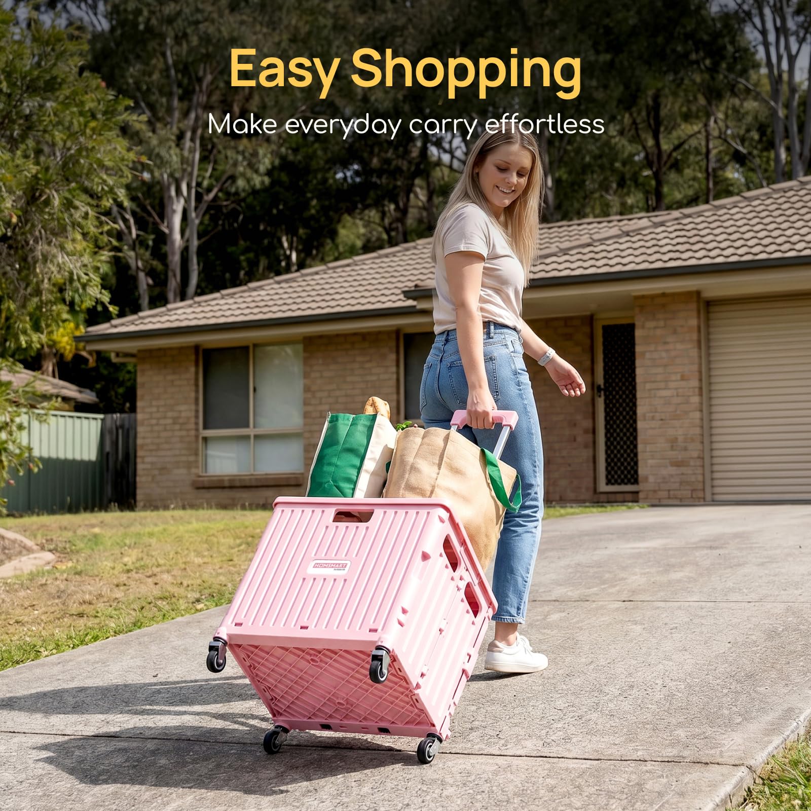 Viviendo 65 L Foldable Shopping Trolley with Swivel Wheels – Pink, view 2