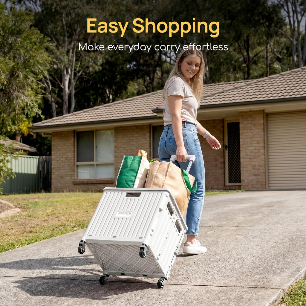 Viviendo 65 L Foldable Shopping Trolley with Swivel Wheels – White, view 2