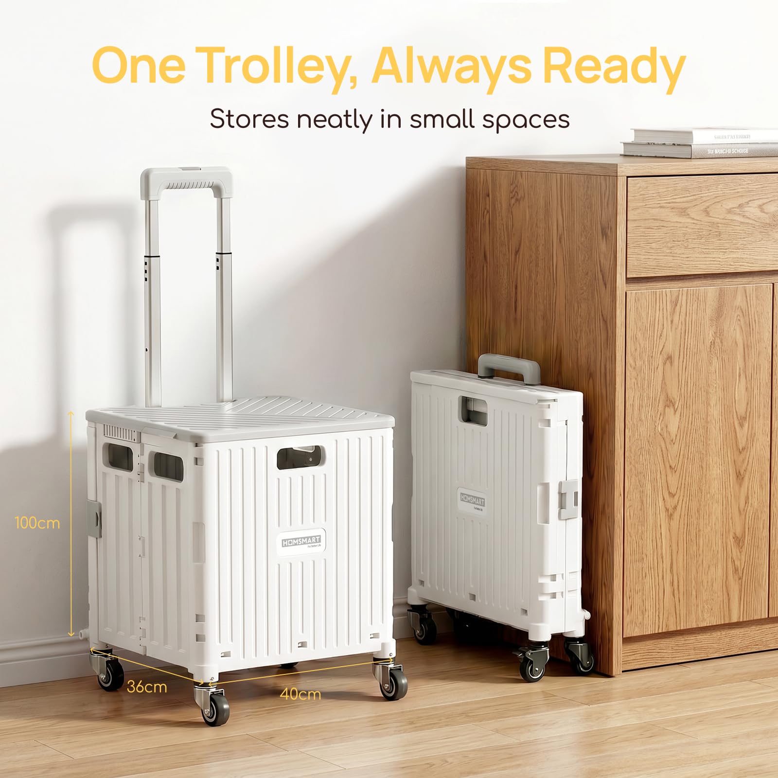 Viviendo 65 L Foldable Shopping Trolley with Swivel Wheels – White, view 8