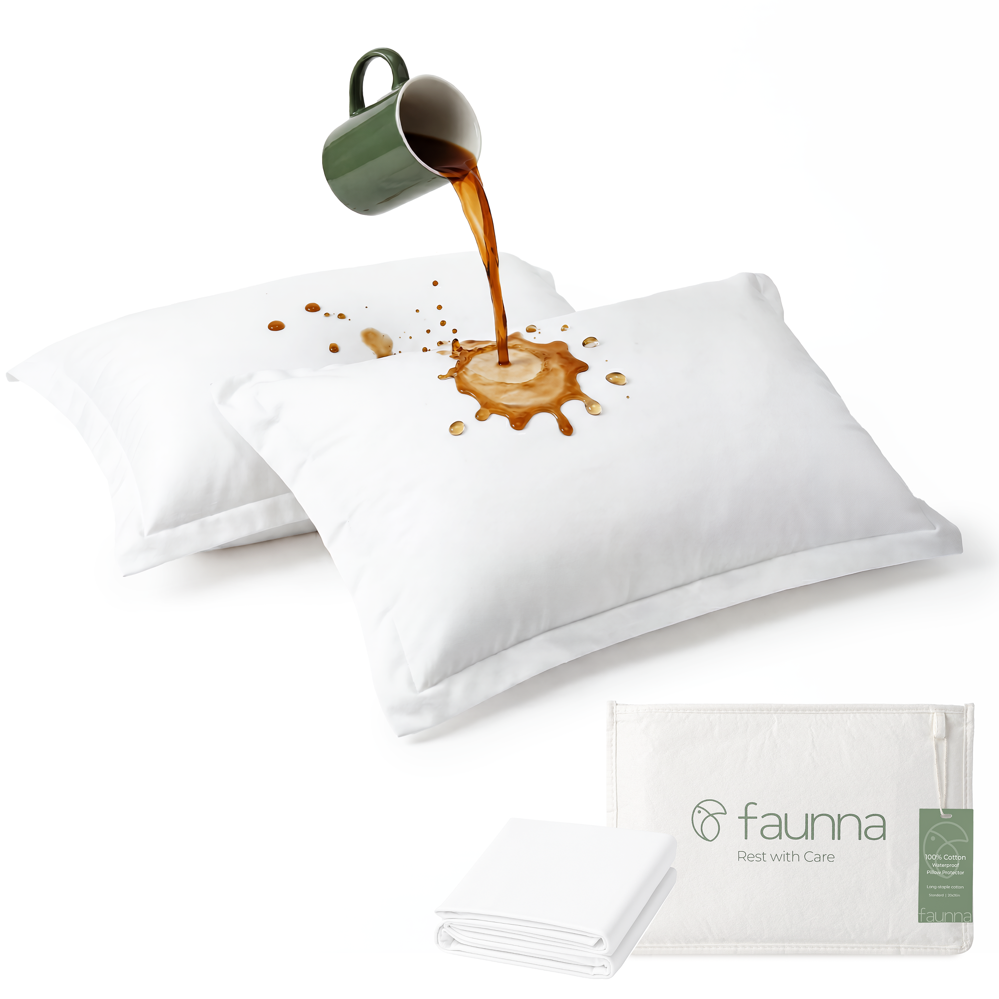 Faunna Waterproof Cotton Pillow Protectors – 2 Pack – Standard