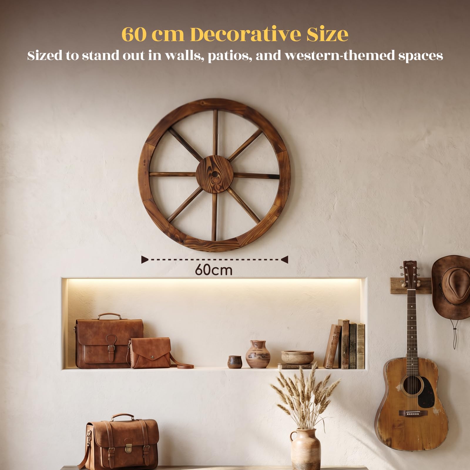 Hortikraft 60 cm Wooden Wagon Wheel Garden Decor, view 3