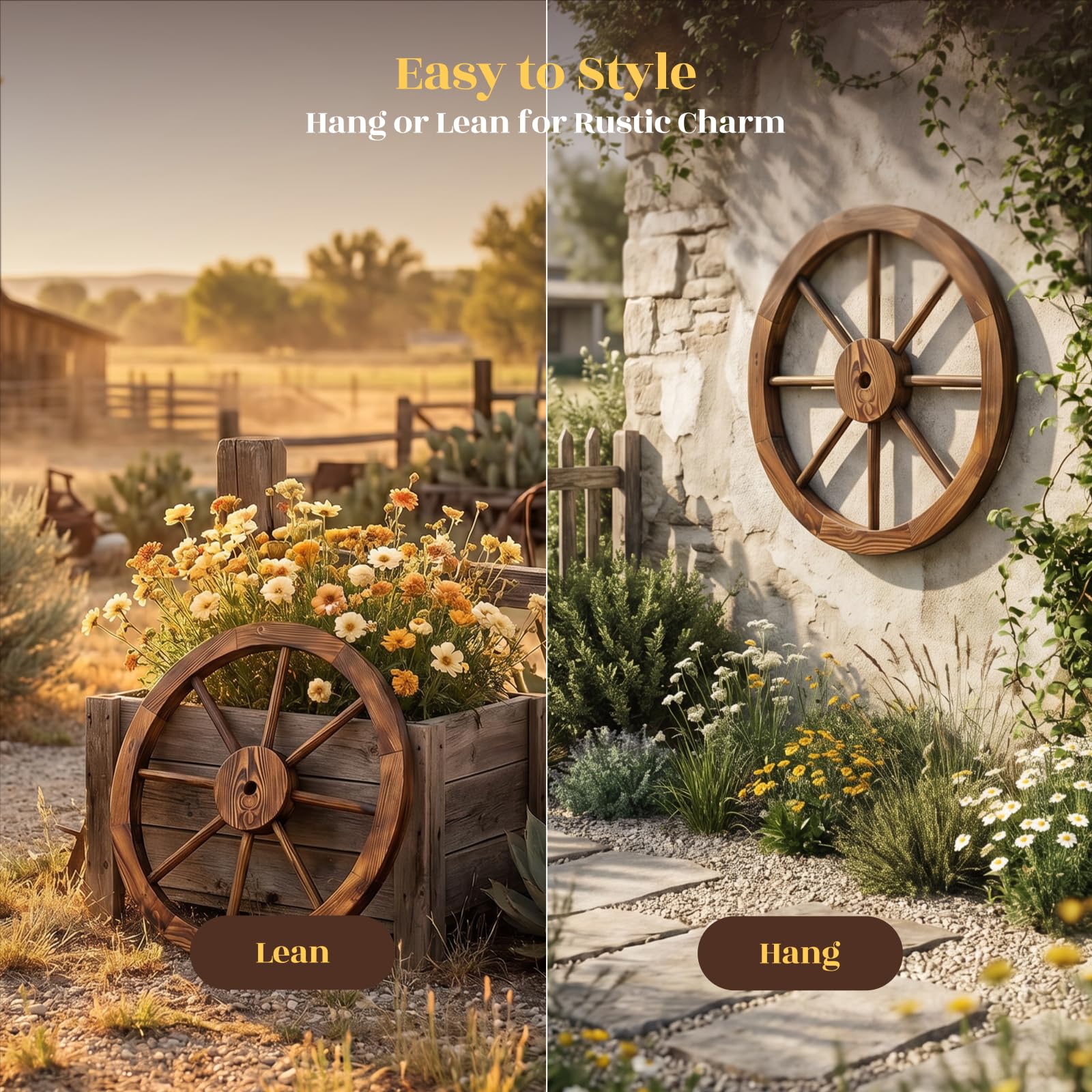 Hortikraft 60 cm Wooden Wagon Wheel Garden Decor, view 6