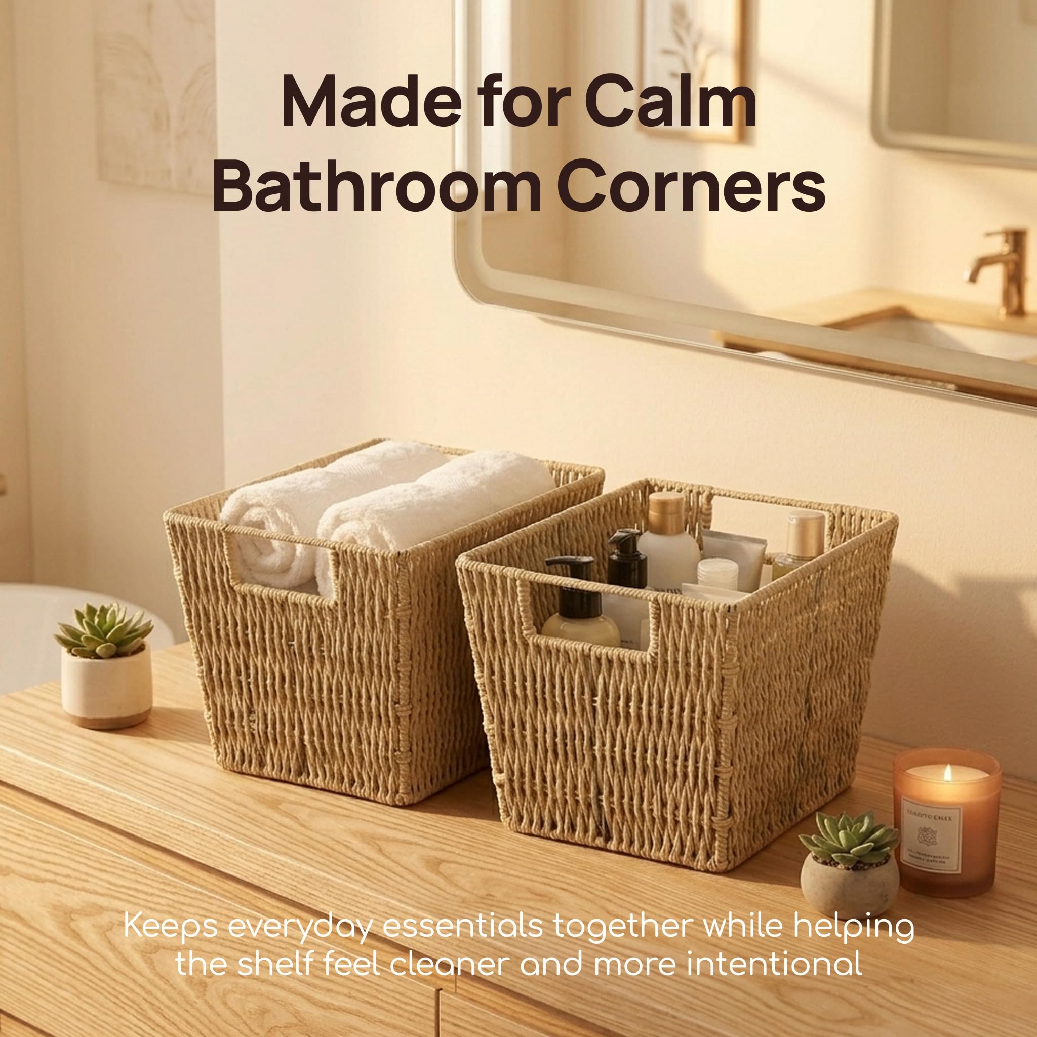 Viviendo Woven Paper Storage Baskets – 2 Pack, view 2