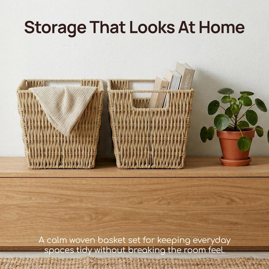 Viviendo Woven Paper Storage Baskets – 2 Pack, view 4