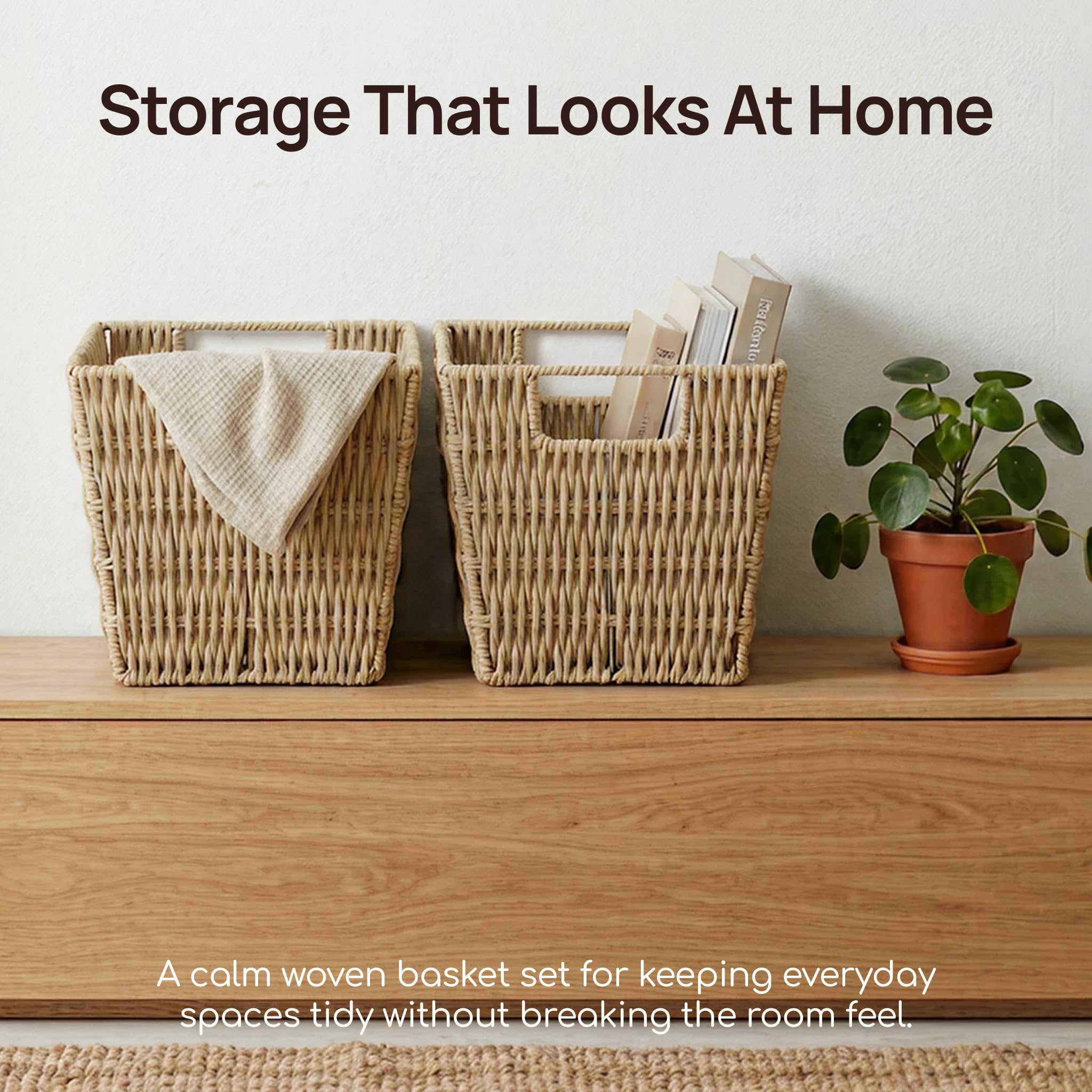 Viviendo Woven Paper Storage Baskets – 2 Pack, view 4