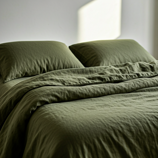 Soft green bedding in natural morning light